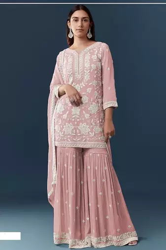 Pink heavy chiffon georgette suit set