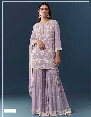 Lavender heavy chiffon georgette suit set 1