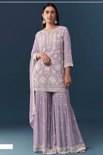 Lavender heavy chiffon georgette suit set