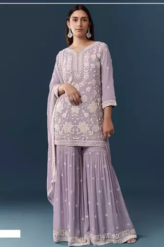 Lavender heavy chiffon georgette suit set