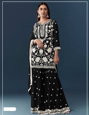 Black heavy chiffon georgette suit set 1