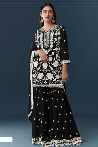 Black heavy chiffon georgette suit set