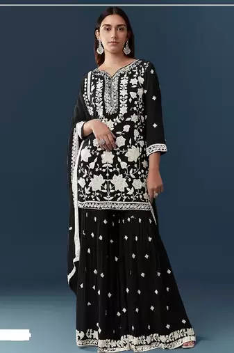Black heavy chiffon georgette suit set