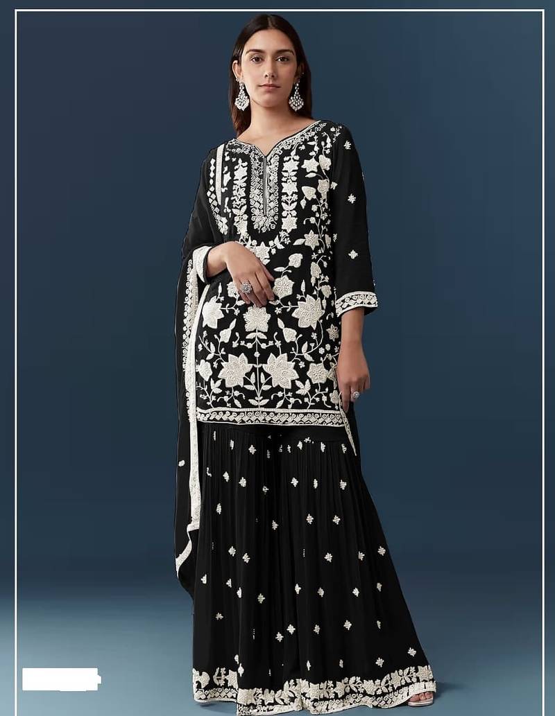 Black heavy chiffon georgette suit set