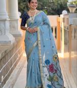 soft pure muga cotton  saree with meenakari  weaving  motifs and contrast blouse