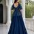 New Trendy Stylish Navy Blue Embroidered Peplum Top with Matching Flared Lehenga Set