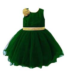 Dark green net sleeveless flower party frock for girls