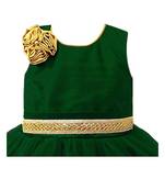 Dark green net sleeveless flower party frock for girls