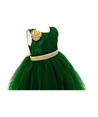 Dark green net sleeveless flower party frock for girls 3