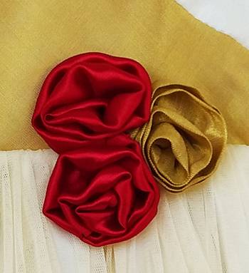 Gold white net sleeveless red flower party frock for girls 3