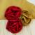 Gold white net sleeveless red flower party frock for girls
