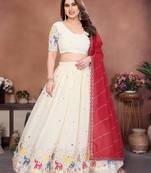 Womens's Star Georgette Traditional Motiff Semi Stitched Lehenga Choli With Cnotrance Dupatta Set