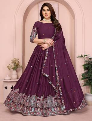 Womens's Star Georgette Traditional Motiff Semi Stitched Lehenga Choli With Cnotrance Dupatta Set 1