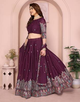 Womens's Star Georgette Traditional Motiff Semi Stitched Lehenga Choli With Cnotrance Dupatta Set 2