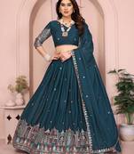 Womens's Star Georgette Traditional Motiff Semi Stitched Lehenga Choli With Cnotrance Dupatta Set