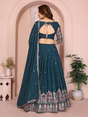 Womens's Star Georgette Traditional Motiff Semi Stitched Lehenga Choli With Cnotrance Dupatta Set 3