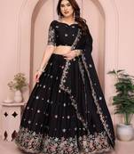 Womens's Star Georgette Traditional Motiff Semi Stitched Lehenga Choli With Cnotrance Dupatta Set