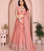 Womens's Star Georgette Traditional Motiff Semi Stitched Lehenga Choli With Cnotrance Dupatta Set