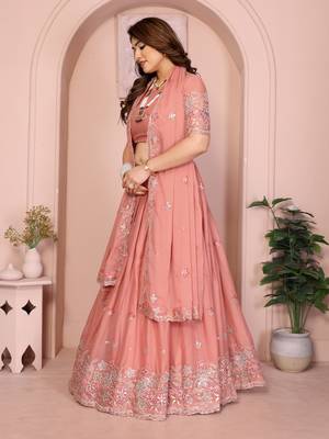 Womens's Star Georgette Traditional Motiff Semi Stitched Lehenga Choli With Cnotrance Dupatta Set 2
