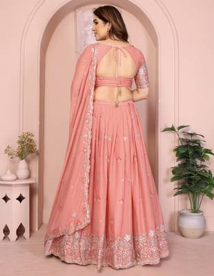 Womens's Star Georgette Traditional Motiff Semi Stitched Lehenga Choli With Cnotrance Dupatta Set 3