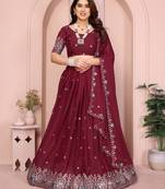 Womens's Star Georgette Traditional Motiff Semi Stitched Lehenga Choli With Cnotrance Dupatta Set