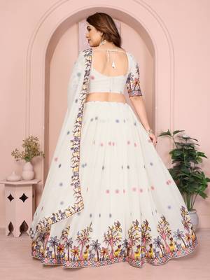 Womens's Star Georgette Traditional Motiff Semi Stitched Lehenga Choli With Cnotrance Dupatta Set 3