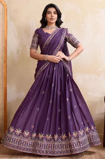 Womens's Star Georgette Traditional Motiff Semi Stitched Lehenga Choli With Cnotrance Dupatta Set