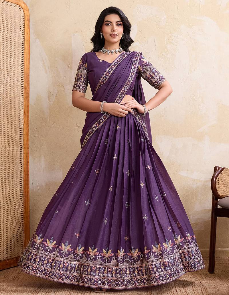 Womens's Star Georgette Traditional Motiff Semi Stitched Lehenga Choli With Cnotrance Dupatta Set