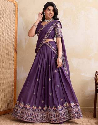 Womens's Star Georgette Traditional Motiff Semi Stitched Lehenga Choli With Cnotrance Dupatta Set 2