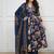 Dark blue printed cotton kurta pant with dupatta