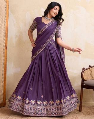 Womens's Star Georgette Traditional Motiff Semi Stitched Lehenga Choli With Cnotrance Dupatta Set 4