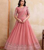 Womens's Star Georgette Traditional Motiff Semi Stitched Lehenga Choli With Cnotrance Dupatta Set
