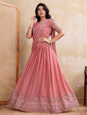 Womens's Star Georgette Traditional Motiff Semi Stitched Lehenga Choli With Cnotrance Dupatta Set 2