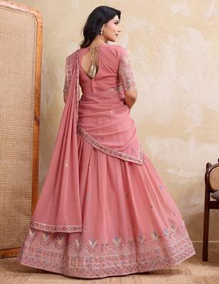 Womens's Star Georgette Traditional Motiff Semi Stitched Lehenga Choli With Cnotrance Dupatta Set 3
