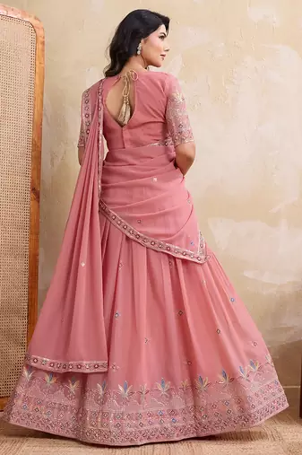 Womens's Star Georgette Traditional Motiff Semi Stitched Lehenga Choli With Cnotrance Dupatta Set