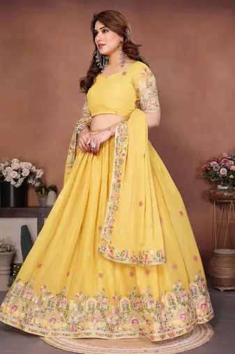Womens's Star Georgette Traditional Motiff Semi Stitched Lehenga Choli Dupatta