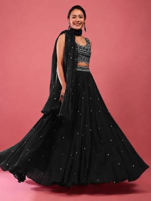 Black Embroidered work Party wear Lehenga choli with Dupatta. 1