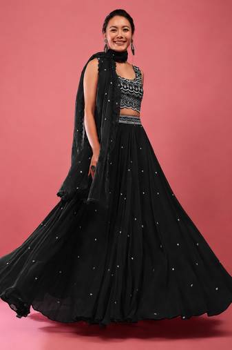 Black Embroidered work Party wear Lehenga choli with Dupatta.