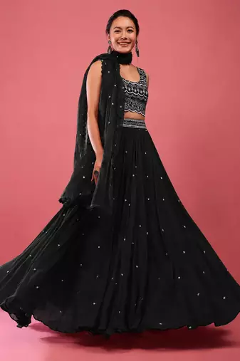 Black Embroidered work Party wear Lehenga choli with Dupatta.