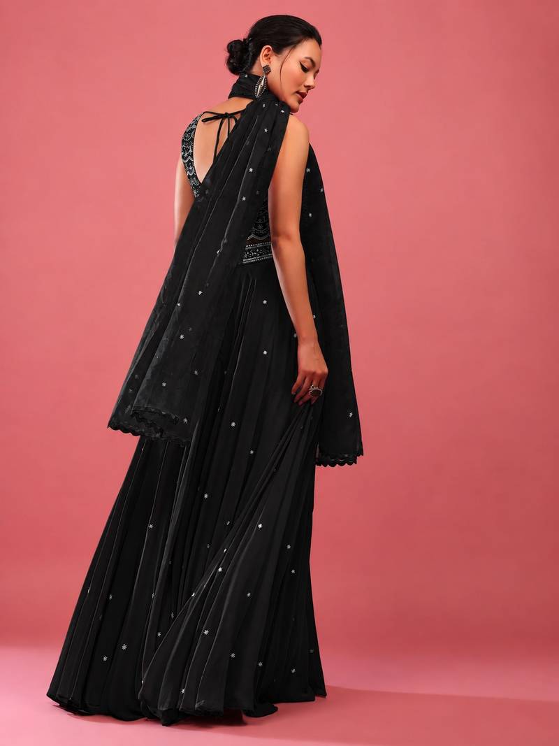 Black Embroidered work Party wear Lehenga choli with Dupatta.