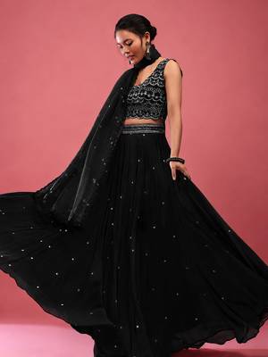 Black Embroidered work Party wear Lehenga choli with Dupatta. 3