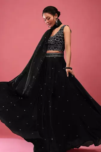 Black Embroidered work Party wear Lehenga choli with Dupatta.