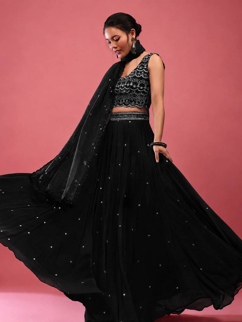 Black Embroidered work Party wear Lehenga choli with Dupatta.