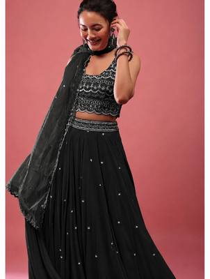 Black Embroidered work Party wear Lehenga choli with Dupatta. 4