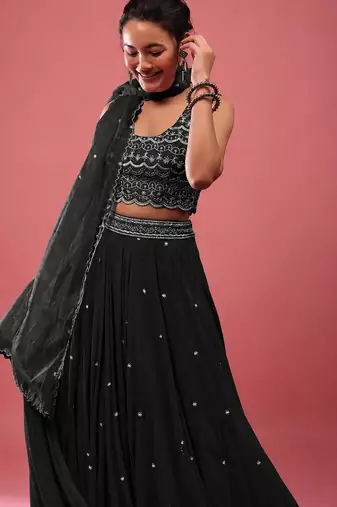 Black Embroidered work Party wear Lehenga choli with Dupatta.