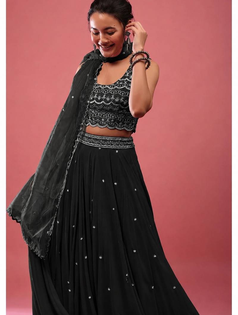 Black Embroidered work Party wear Lehenga choli with Dupatta.