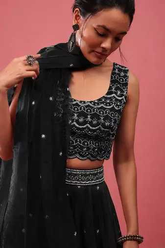 Black Embroidered work Party wear Lehenga choli with Dupatta.