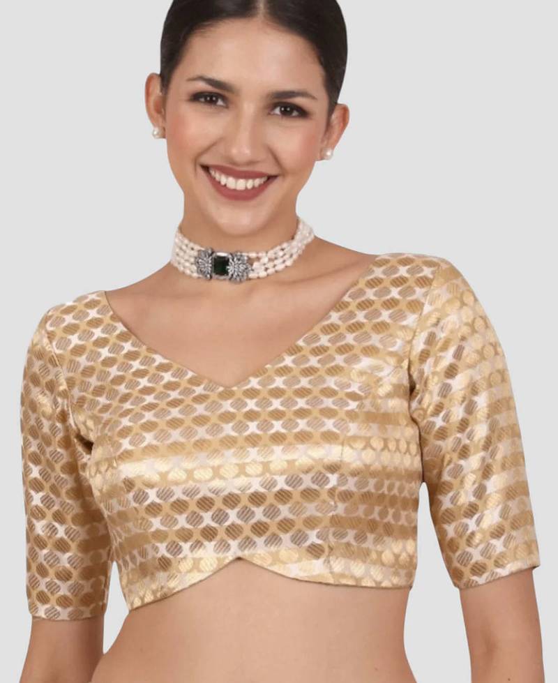 Golden brocade readymade saree blouse