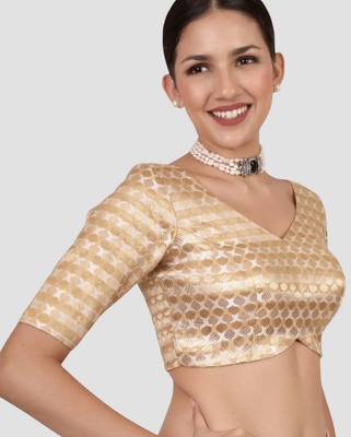 Golden brocade readymade saree blouse 3