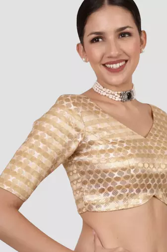 Golden brocade readymade saree blouse